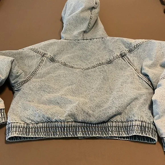 BDG Urban Outfitters Blake Denim Hooded Bomber Jacket Soft Sherpa Lining- Large - Picture 12 of 14